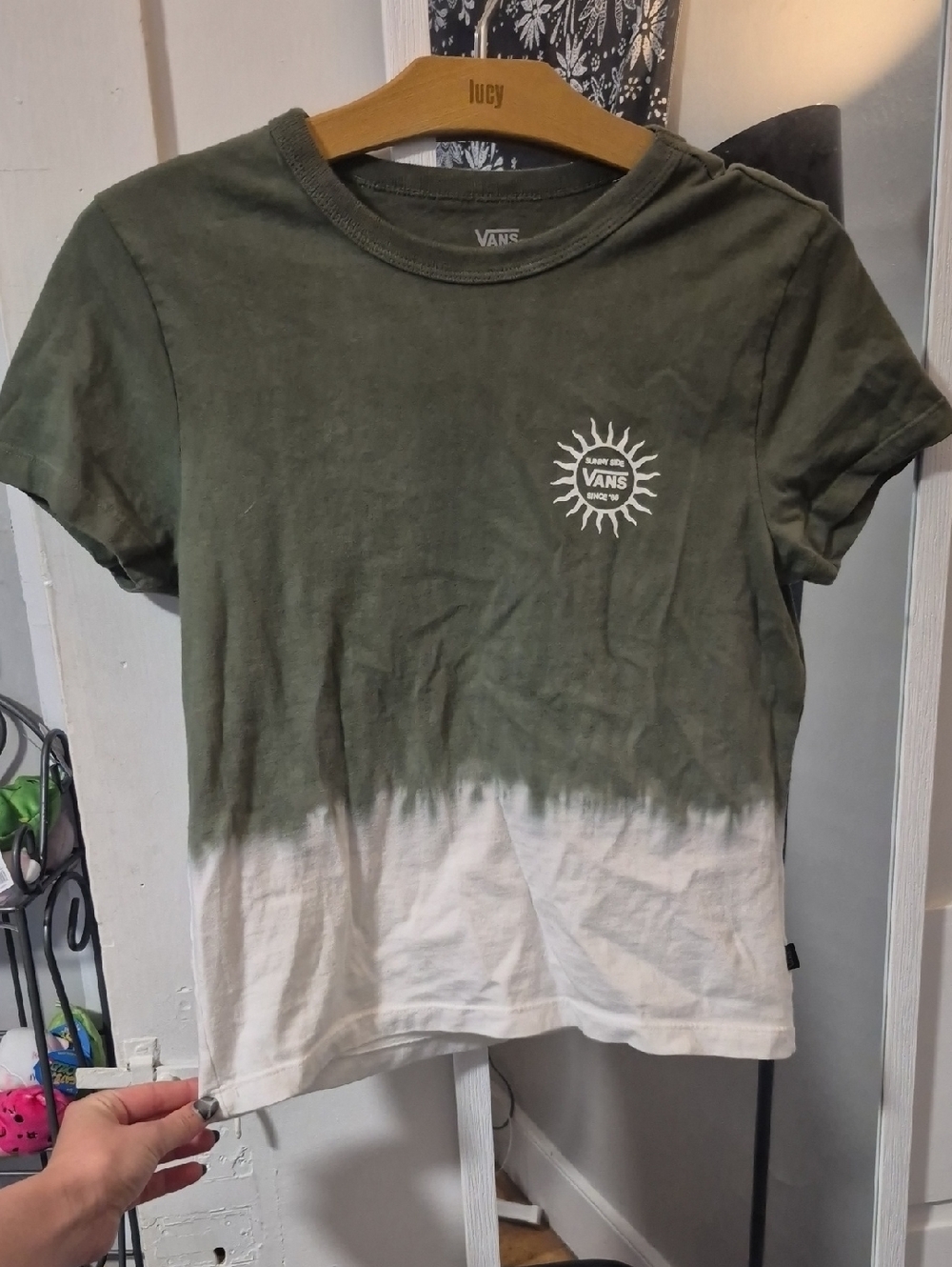 Vans Olive Green and White Dip-Dye Sun Tee